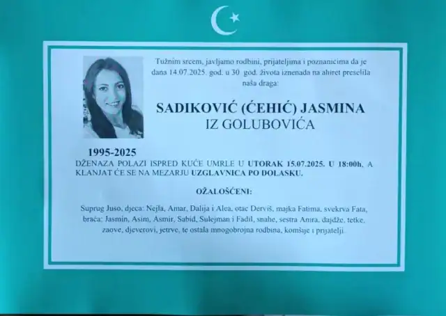 U 30. godini života preminula Jasmina Sadiković (